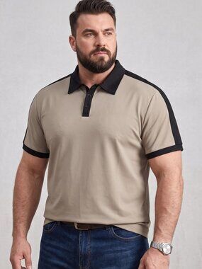 NWOT | Men's Beige & Black Colorblock Short Sleeve Polo Shirt XXL